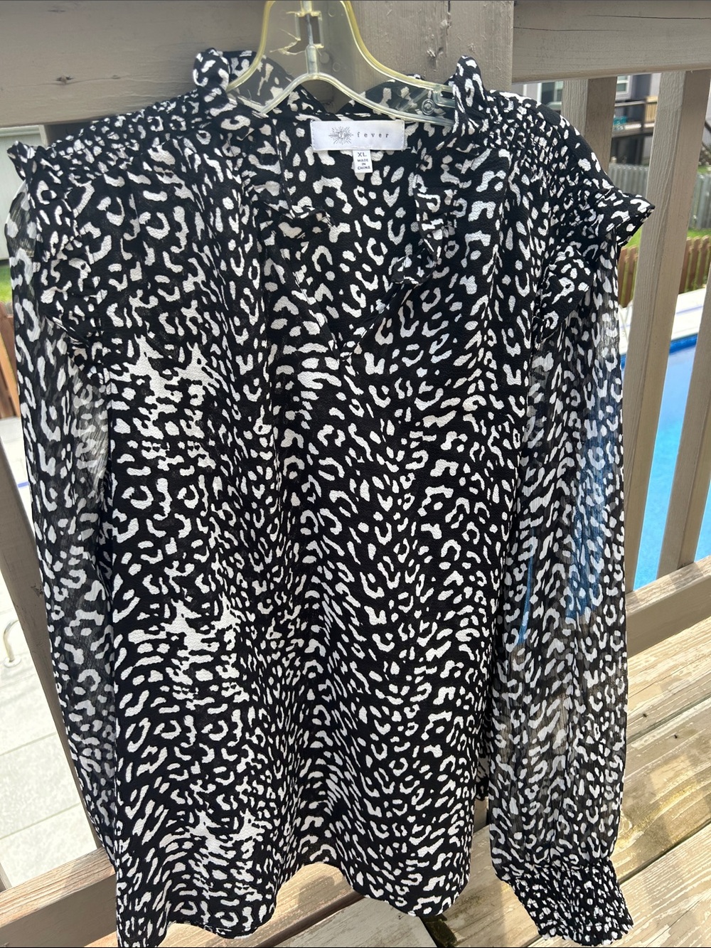 Fever Black & White Animal Print Ruffle Neck Blouse